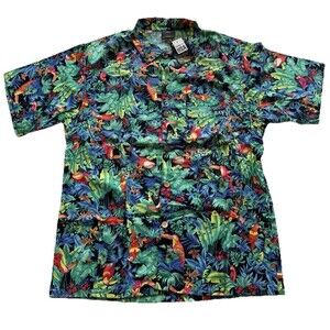 Toucan Dance Shirt Mens Medium Tropical Hawaiian Parrot Bay Captain Morgan New